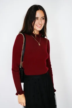 C&Jo Pulls|Pull en Cachemire & Soie mélangés col montant bordeaux