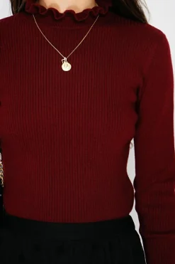 C&Jo Pulls|Pull en Cachemire & Soie mélangés col montant bordeaux