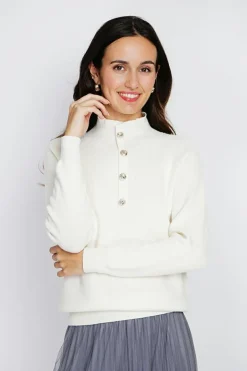 Assuili Pulls|Pull en Cachemire & Soie mélangés col montant boutonné naturel