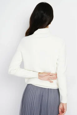 Assuili Pulls|Pull en Cachemire & Soie mélangés col montant boutonné naturel