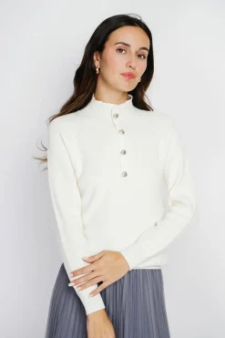 Assuili Pulls|Pull en Cachemire & Soie mélangés col montant boutonné naturel