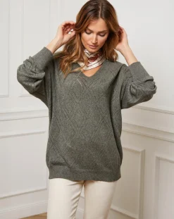 Fleur de cachemire Pulls|Pull en Cachemire mélangé Abigael kaki