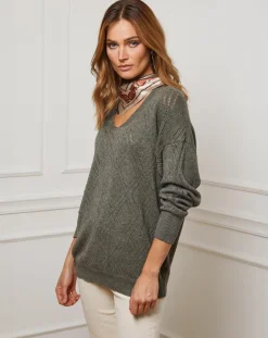 Fleur de cachemire Pulls|Pull en Cachemire mélangé Abigael kaki