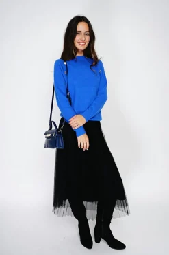 C&Jo Pulls|Pull en Cachemire mélangé boutons fantaisie royal