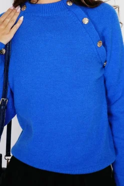 C&Jo Pulls|Pull en Cachemire mélangé boutons fantaisie royal