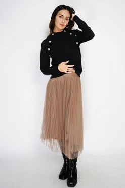 C&Jo Pulls|Pull en Cachemire mélangé boutons fantaisie noir