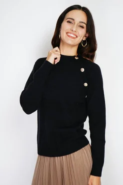 C&Jo Pulls|Pull en Cachemire mélangé boutons fantaisie noir