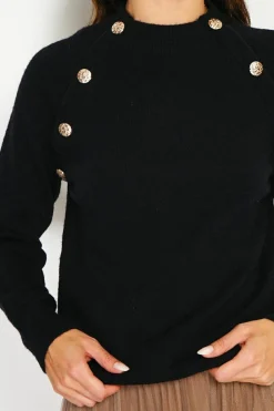 C&Jo Pulls|Pull en Cachemire mélangé boutons fantaisie noir