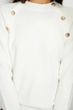 C&Jo Pulls|Pull en Cachemire mélangé boutons fantaisie naturel