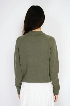 C&Jo Pulls|Pull en Cachemire mélangé boutons fantaisie kaki