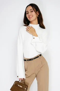 C&Jo Pulls|Pull en Cachemire mélangé col montant naturel