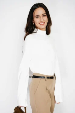 C&Jo Pulls|Pull en Cachemire mélangé col montant naturel