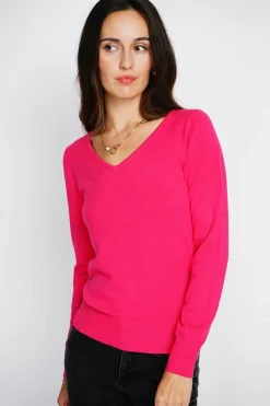 Assuili Pulls|Pull en Cachemire mélangé col V fushia
