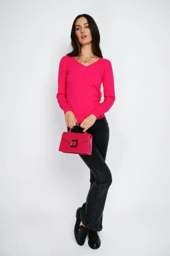 Assuili Pulls|Pull en Cachemire mélangé col V fushia