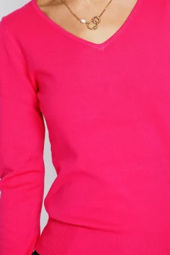 Assuili Pulls|Pull en Cachemire mélangé col V fushia