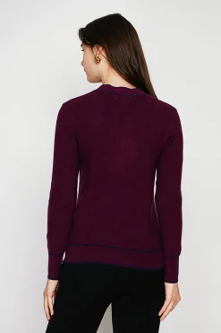 C&Jo Pulls|Pull en Cachemire mélangé col V à noeud bordeaux