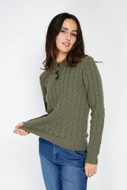 C&Jo Pulls|Pull en Cachemire mélangé col boutonné kaki