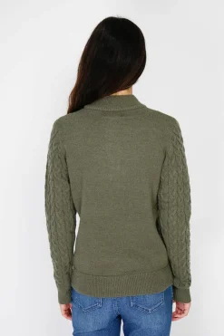 C&Jo Pulls|Pull en Cachemire mélangé col boutonné kaki