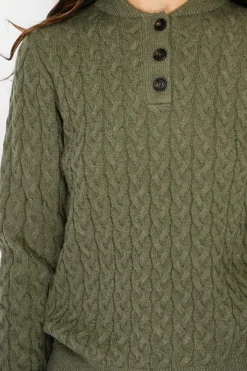 C&Jo Pulls|Pull en Cachemire mélangé col boutonné kaki