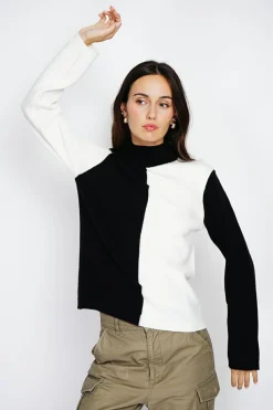 Assuili Pulls|Pull en Cachemire mélangé col montant naturel/noit