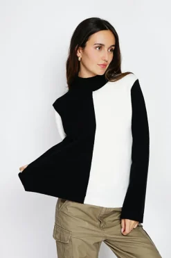 Assuili Pulls|Pull en Cachemire mélangé col montant naturel/noit