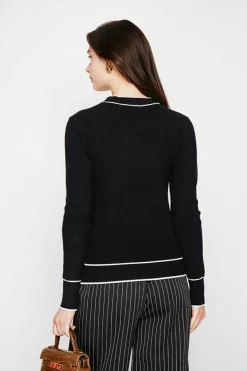 C&Jo Pulls|Pull en Cachemire mélangé col V à noeud noir