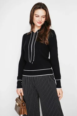 C&Jo Pulls|Pull en Cachemire mélangé col V à noeud noir