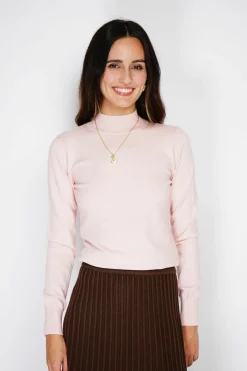 Assuili Pulls|Pull en Cachemire mélangé col montant rose