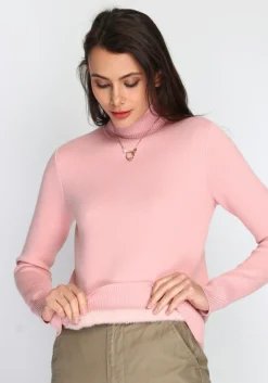 C&Jo Pulls|Pull en Cachemire mélangé col roulé fourré thermique rose