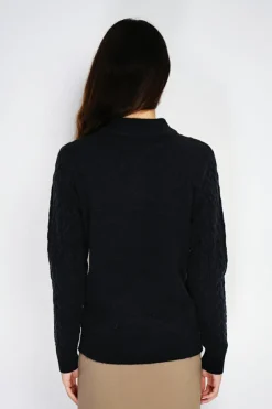 C&Jo Pulls|Pull en Cachemire mélangé col boutonné noir