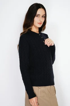 C&Jo Pulls|Pull en Cachemire mélangé col boutonné noir