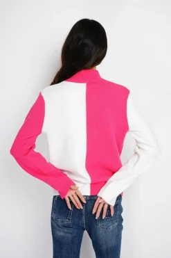 Assuili Pulls|Pull en Cachemire mélangé col montant naturel/fushia