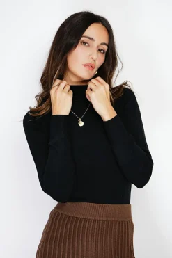 Assuili Pulls|Pull en Cachemire mélangé col montant noir