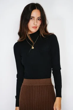 Assuili Pulls|Pull en Cachemire mélangé col montant noir