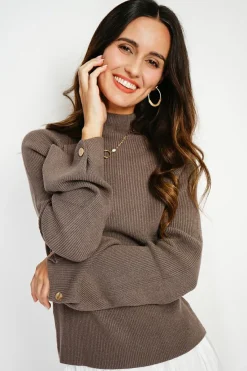 C&Jo Pulls|Pull en Cachemire mélangé col montant taupe