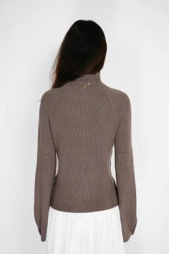 C&Jo Pulls|Pull en Cachemire mélangé col montant taupe