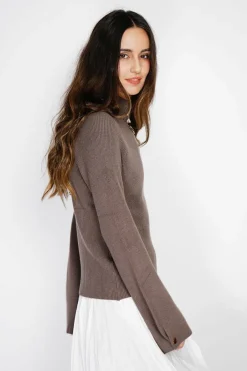 C&Jo Pulls|Pull en Cachemire mélangé col montant taupe