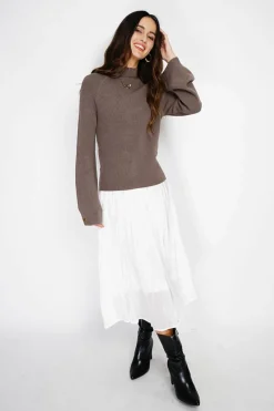 C&Jo Pulls|Pull en Cachemire mélangé col montant taupe