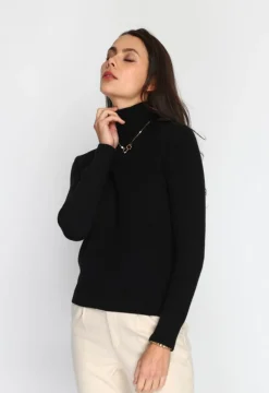 C&Jo Pulls|Pull en Cachemire mélangé col roulé fourré thermique noir