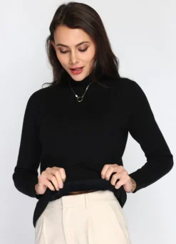 C&Jo Pulls|Pull en Cachemire mélangé col roulé fourré thermique noir