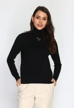 C&Jo Pulls|Pull en Cachemire mélangé col roulé fourré thermique noir