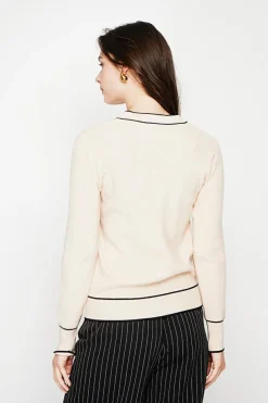 C&Jo Pulls|Pull en Cachemire mélangé col V à noeud crème