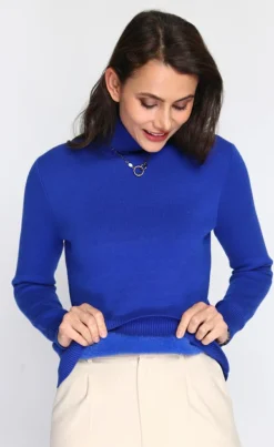 C&Jo Pulls|Pull en Cachemire mélangé col roulé fourré thermique royal