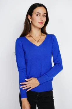 Assuili Pulls|Pull en Cachemire mélangé col V royal