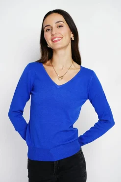 Assuili Pulls|Pull en Cachemire mélangé col V royal