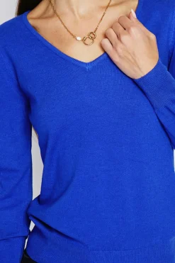 Assuili Pulls|Pull en Cachemire mélangé col V royal