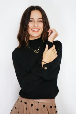 C&Jo Pulls|Pull en Cachemire mélangé col montant noir