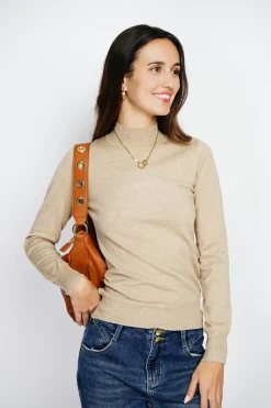 Assuili Pulls|Pull en Cachemire mélangé col montant camel