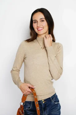 Assuili Pulls|Pull en Cachemire mélangé col montant camel