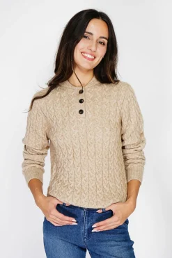 C&Jo Pulls|Pull en Cachemire mélangé col boutonné désert